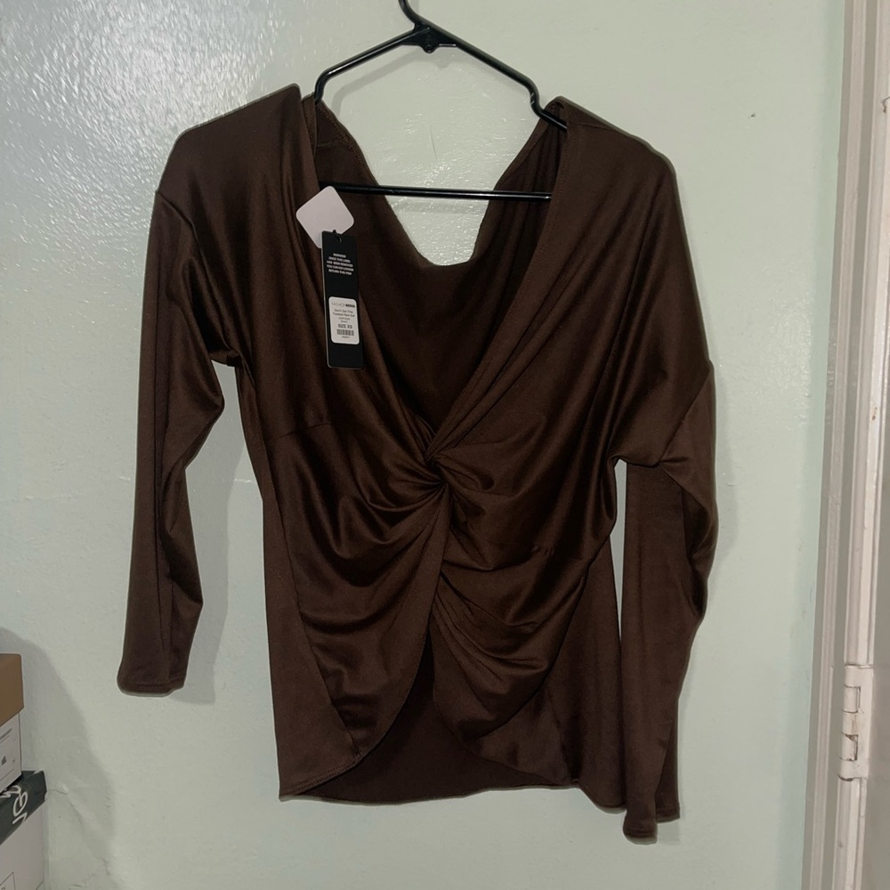 brown fashion nova shirt open back size xs